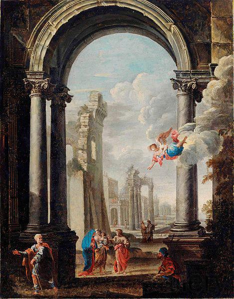 unknow artist ARCHITECTURAL CAPRICCIO WITH THE HOLY FAMILY Spain oil painting art